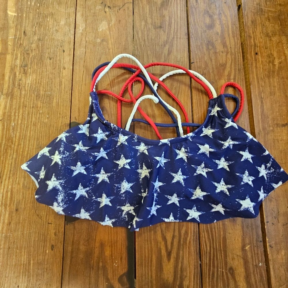 Patriotic Bikini Top Women Sz M Strappy Stars Red White Blue USA America